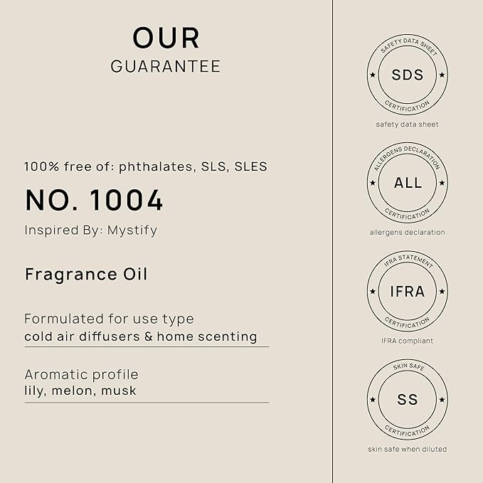 VINEVIDA [4 Fl Oz] Scent NO. 1004 Inspired by Mystify Fragrance Oil for Cold Air Diffusers, Aromatic Notes of Lily Melon Musk, Essential Oils for Diffuser Oil Refill & Air Freshener Room Spray