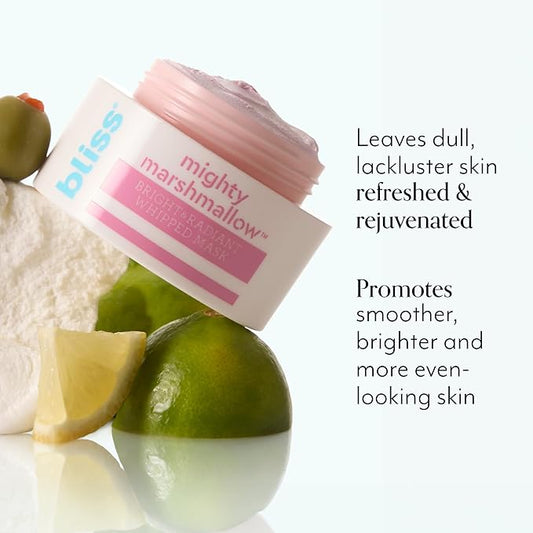 Bliss Mighty Marshmallow + Vitamin C Whipped Mask - Brighten & Hydrate Skin with Marshmallow Root, Vitamin C Powerhouse Blend, Zinc PCA and Olive Leaf Extract - 1.7 Oz