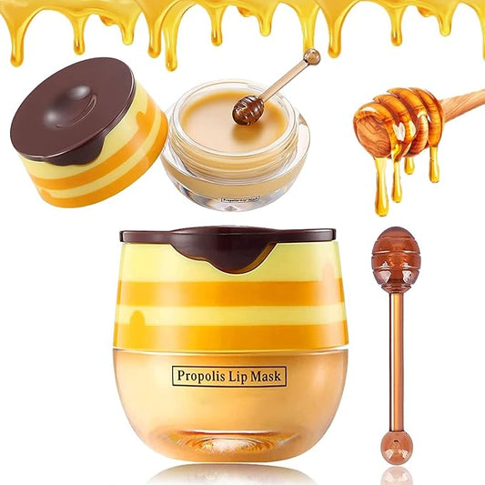 Honey Lip Balm Pot - Moisturizing Lip Mask with Propolis - Prevents Dry, Cracked Lips - Exfoliator (1 Pack)
