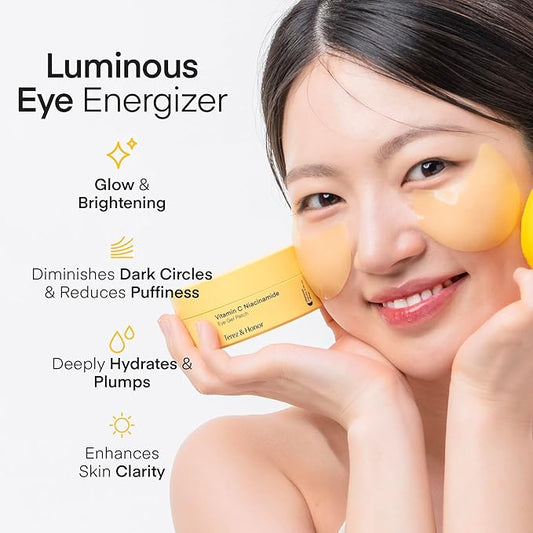 TEREZ & HONOR Vitamin C Eye Patches - 60 Pcs Korean Brightening & Hydrating Under Eye Masks with Tranexamic Acid, Caffeine, Hyaluronic Acid - Dark Circles, Puffiness & Wrinkles Hydrogel Treatment