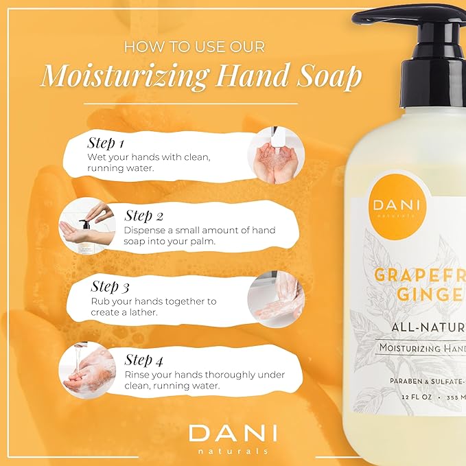 Naturals Moisturizing Hand Soap – Grapefruit Ginger Scent, Hydrating, Sulfate-Free & Paraben-Free, 12 Oz Bottle with Pump, Gentle Cleansing for Dry Skin