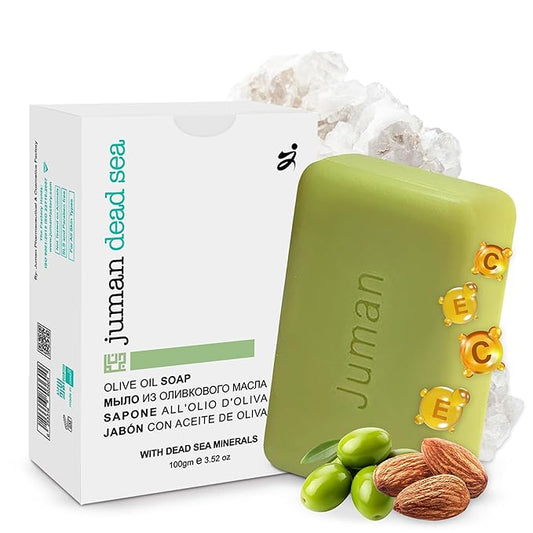 JUMAN Dead Sea Minerals Olive Oil Soap | Rich in Vitamin E | For Psoriasis, Eczema & Redness| Soap Bar for Sensitive Dry Skin| 4oz (Pack of 4)