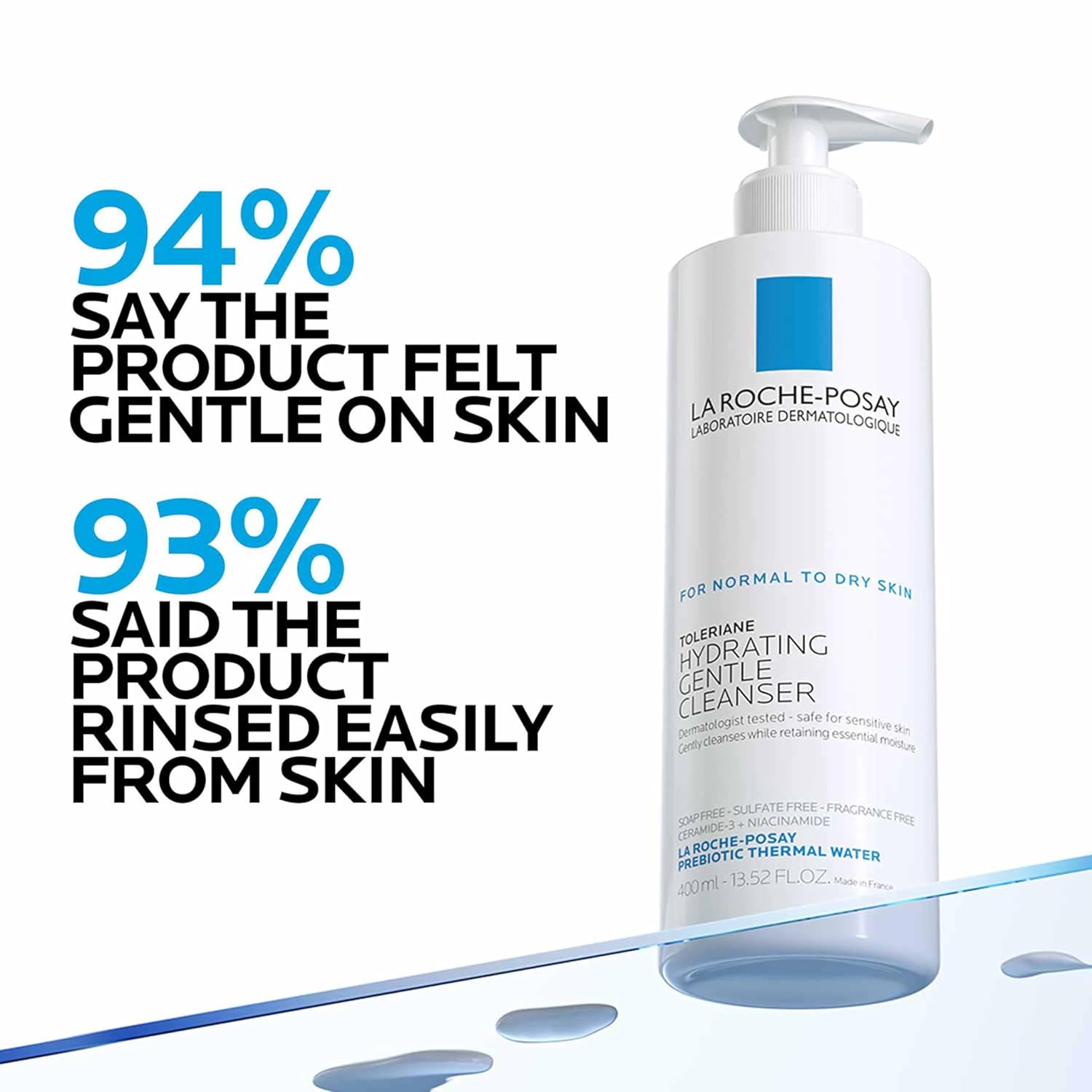 La Roche-Posay Toleriane Hydrating Gentle Face Cleanser – Daily Cream Cleanser with Niacinamide & Ceramides for Dry to Normal, Sensitive Skin