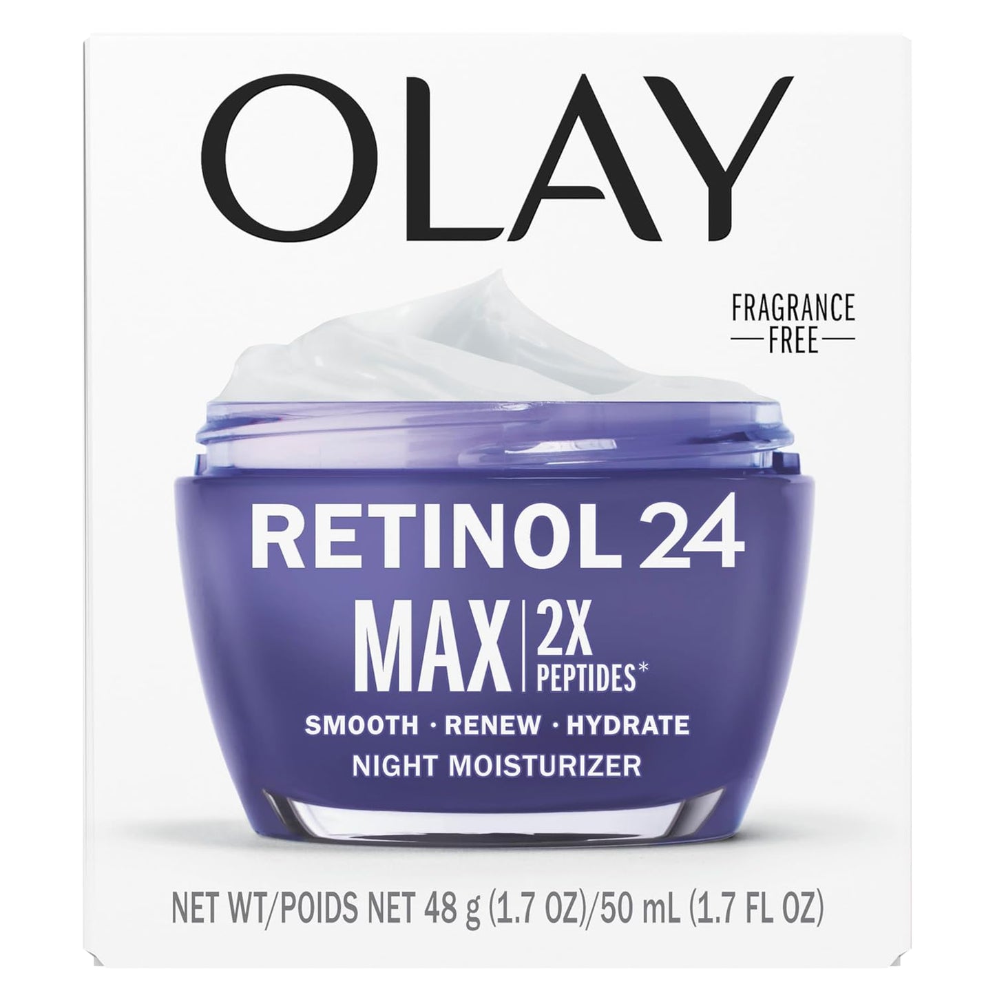 Retinol Face Moisturizer for Women – 24 MAX Anti-Aging Night Cream with Peptides & Glycerin, Fragrance-Free & Non-Greasy – Hydrating, Firming, Anti-Wrinkle Skincare for Fine Lines, 1.7 oz