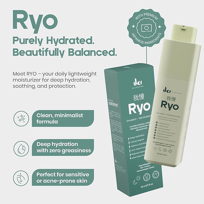 RYO Emulsion Gel Moisturizer - Lightweight Face Lotion with Hyaluronic Acid, Niacinamide & Centella Asiatica - Hydrates, Soothes & Strengthens Barrier - For Sensitive & Acne-Prone Skin