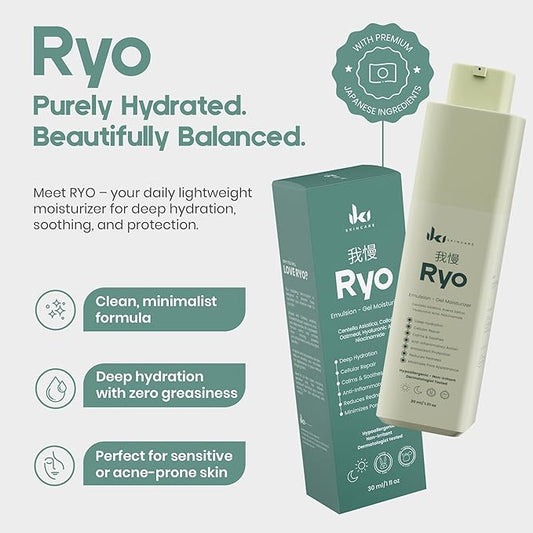 RYO Emulsion Gel Moisturizer - Lightweight Face Lotion with Hyaluronic Acid, Niacinamide & Centella Asiatica - Hydrates, Soothes & Strengthens Barrier - For Sensitive & Acne-Prone Skin