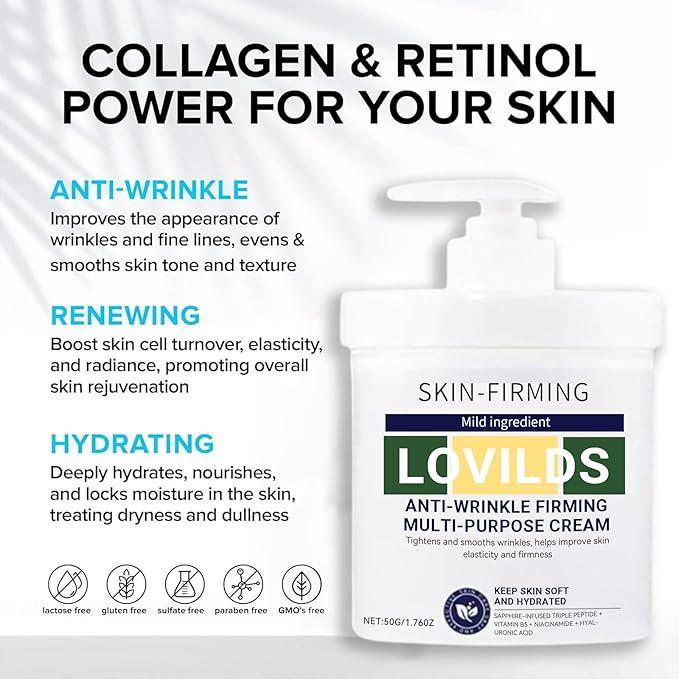 Lovilds Skin Tightener, Advanced Firming & Wrinkle-Reducing Cream, Lovilds Skin Firming Rejuvenating Cream, Skin Firming, Moisturizing and Anti-Wrinkle for all Skin Types (4 Bottle)