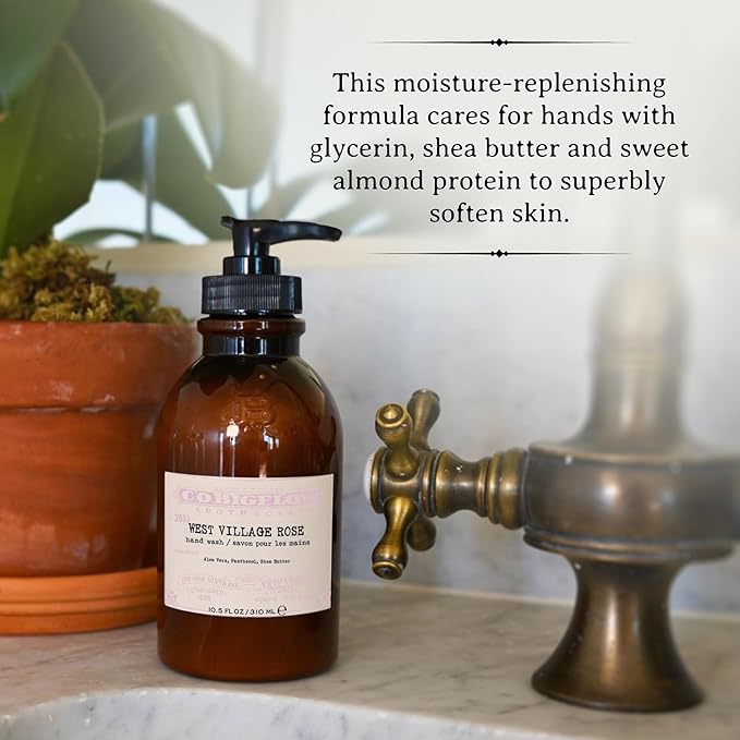 C.O. Bigelow West Village Rose Hand Wash, Iconic Collection Liquid Hand Soap with Shea Butter, Glycerin, Aloe Vera, 10.5 Fl Oz