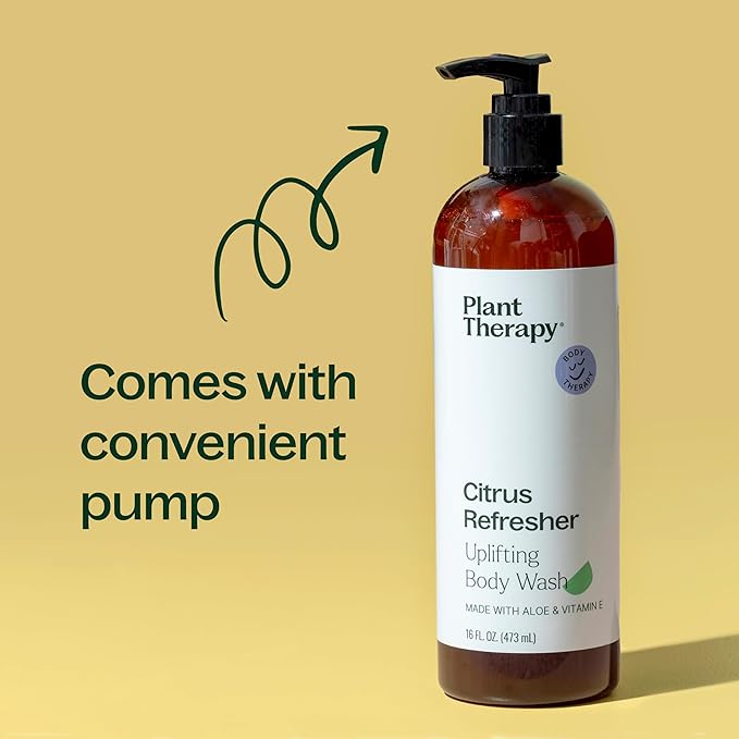 Plant Therapy Citrus Refresher Body Wash 16 oz Bright, Refreshing Citrus Aroma Awakens the Senses, Lush Lather Gently Cleanses & Hydrates Skin, Made Without Harsh or Irritating Ingredients