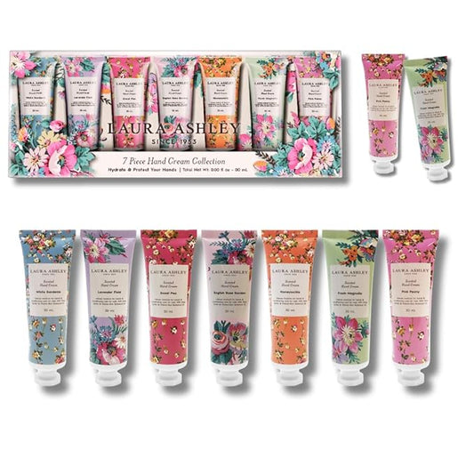 Laura Ashley Hand Cream Gift Set – 7 Piece Travel Size Lotion Collection for Women, Mini Hand Cream for Dry Skin, Moisturizing Hand Lotion with Lavender, Rose, Magnolia & More – 30ml Each