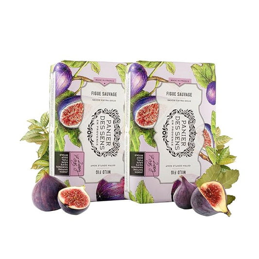 Panier des Sens Wild Fig Shea butter natural bar soap, bath & body soap bars - Made in France 95% natural - 2 bars, 7oz/200g each
