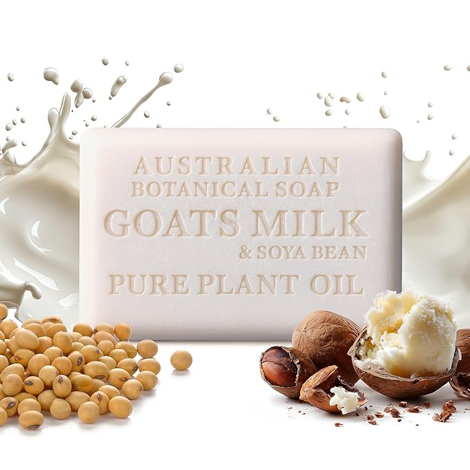 Australian Botanical Soap Goat Milk Soap Bar – Triple-Milled Body Cleanser with Shea Butter & Soya Bean Oil – Gentle Hydration for Sensitive Skin 6.8 oz – 1 Pack