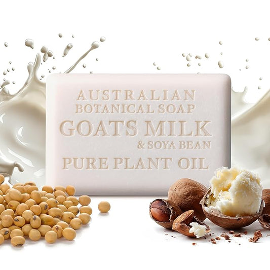 Australian Botanical Soap Goat Milk Soap Bar – Triple-Milled Body Cleanser with Shea Butter & Soya Bean Oil – Gentle Hydration for Sensitive Skin 6.8 oz – 1 Pack