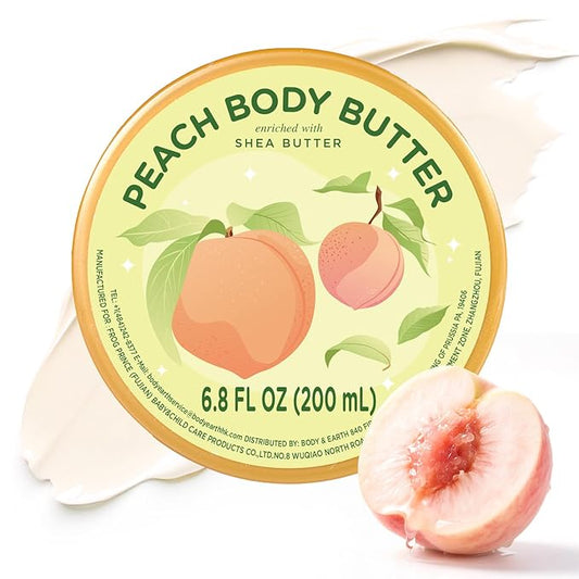 Peach Body Butter, Natural Body Care for Men Women Smell Good, Peach Scented Natural Body Butter, Body Moisturizer for Dry Skin 6.8 floz
