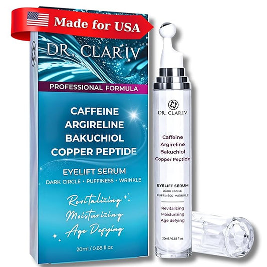 Caffeine + Bakuchiol Eye Serum for Dark Circles, Puffiness Eyes with Argireline & Copper Peptides (GHK-Cu) – Roll-on Under Eye Serum, Anti-Aging Wrinkle Care for Fine Lines– 20ml