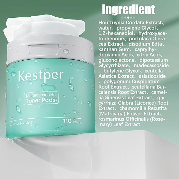 Madecassoside Toner Pads | 110 Pad Calming Face Pads with Centella Asiatica to Soothe,Balance Skin Tone,Fades Blemishes & Spots | Daily Face Skincare