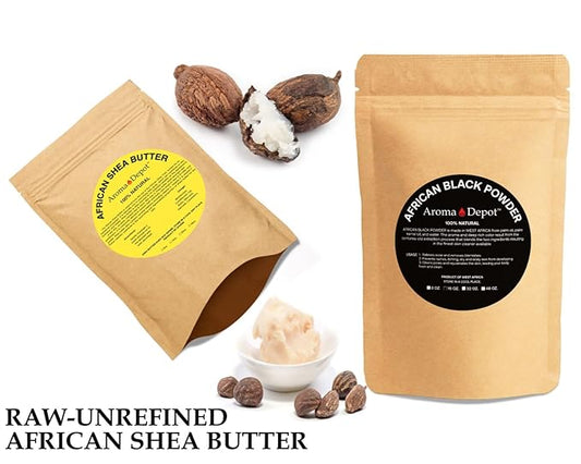 Raw African Black Soap & Shea butter 1 lb Combo Pack Cleanser and Moisturizer Set 100% Raw-Pure Unrefined I For all skin types I Can be used for Hair, Body and Face I Imported from Ghana I