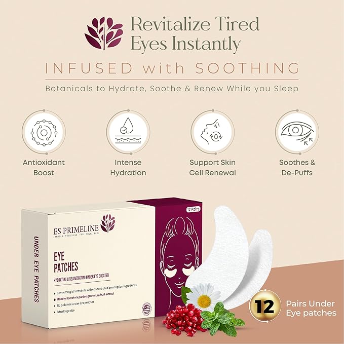 Bio Cellulose Under Eye Patches for Puffy Eyes & Dark Circles Natural Eye Masks Anti Wrinkles &Eye Bags Soothing Skincare Treatment for Woman & Men 12pairs- Parches Para Ojeras |10ml Serum Gift