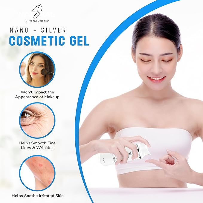 Cosmetic Gel with Nano Colloidal Silver - Promotes Natural Healing - Repair Cuts Scrapes Blemishes - Soothe & Hydrate - Skin Firming - Non-Greasy Water-Based Formula - No Harsh Chemicals - 3.4oz