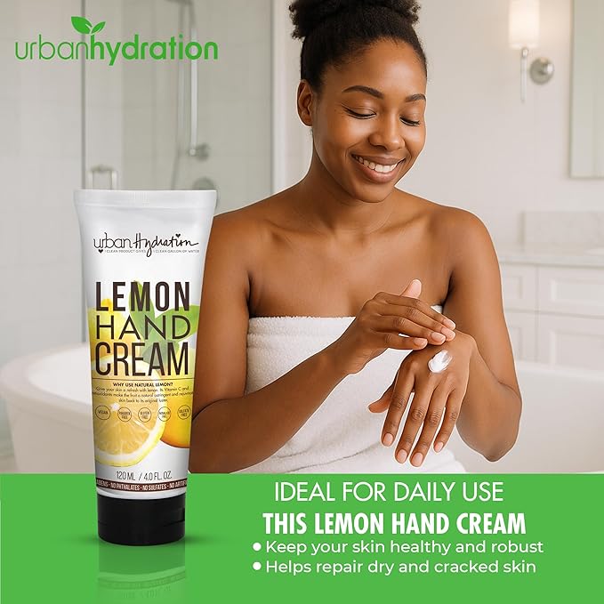 Urban Hydration Lemon Hand Cream, 4oz – Moisturizing Hand Cream with Coconut Oil and Lemon Extract, for Dry and Rough Skin, Sulfate, Paraben, Dye, and Silicone-Free