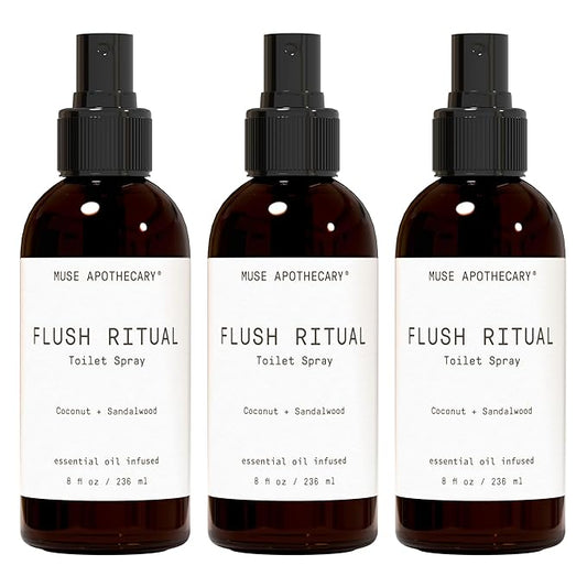 Muse Apothecary Flush Ritual - Aromatic & Refreshing Toilet Spray, Use Before You Go, 8 oz, Infused with Natural Essential Oils - Coconut + Sandalwood, Pack of 3