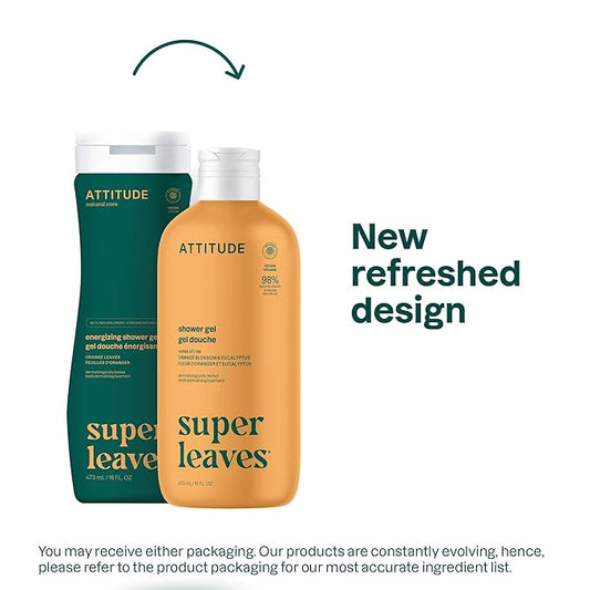 ATTITUDE Body Wash, EWG Verified Shower Gel, Dermatologically Tested, Plant and Mineral-Based, Vegan Personal Care Products, Orange Blossom & Eucalyptus, 16 Fl Oz
