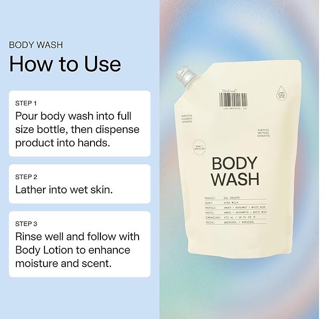 DedCool Xtra Milk Body Wash Refill – Hydrating & Skin Barrier-Boosting Formula with Snow Mushroom, Shea Butter, and Aloe | Non-Toxic, Vegan, Carbon-Neutral