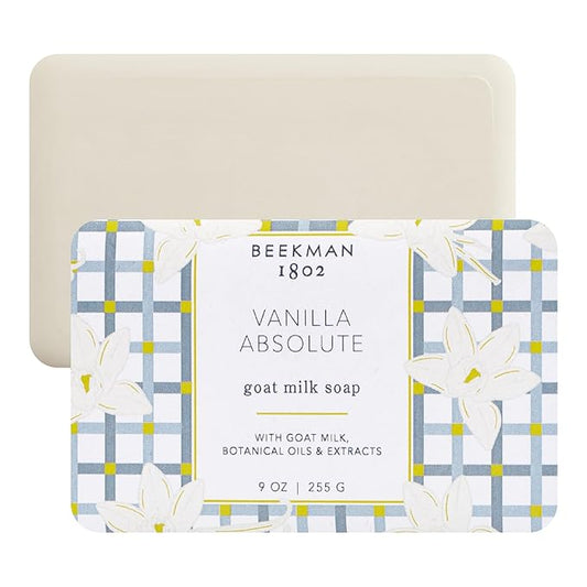 Beekman 1802 Goat Milk Body Soap Bar, Vanilla Absolute - Scented - 9 oz - Nourishes, Moisturizes & Hydrates - 100% Vegetable Soap with Lactic Acid - Good for Sensitive Skin - Cruelty Free