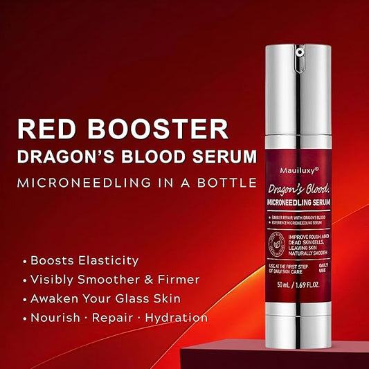 Red Booster Microneedling Serum for Face with Dragon’S Blood, Daily Hydrating, Plumping & Anti-Aging Serum Soft Skin, Glass Skin, Exfoliating, Lightweight, Korean Skin Booster 1.76 Fl.oz