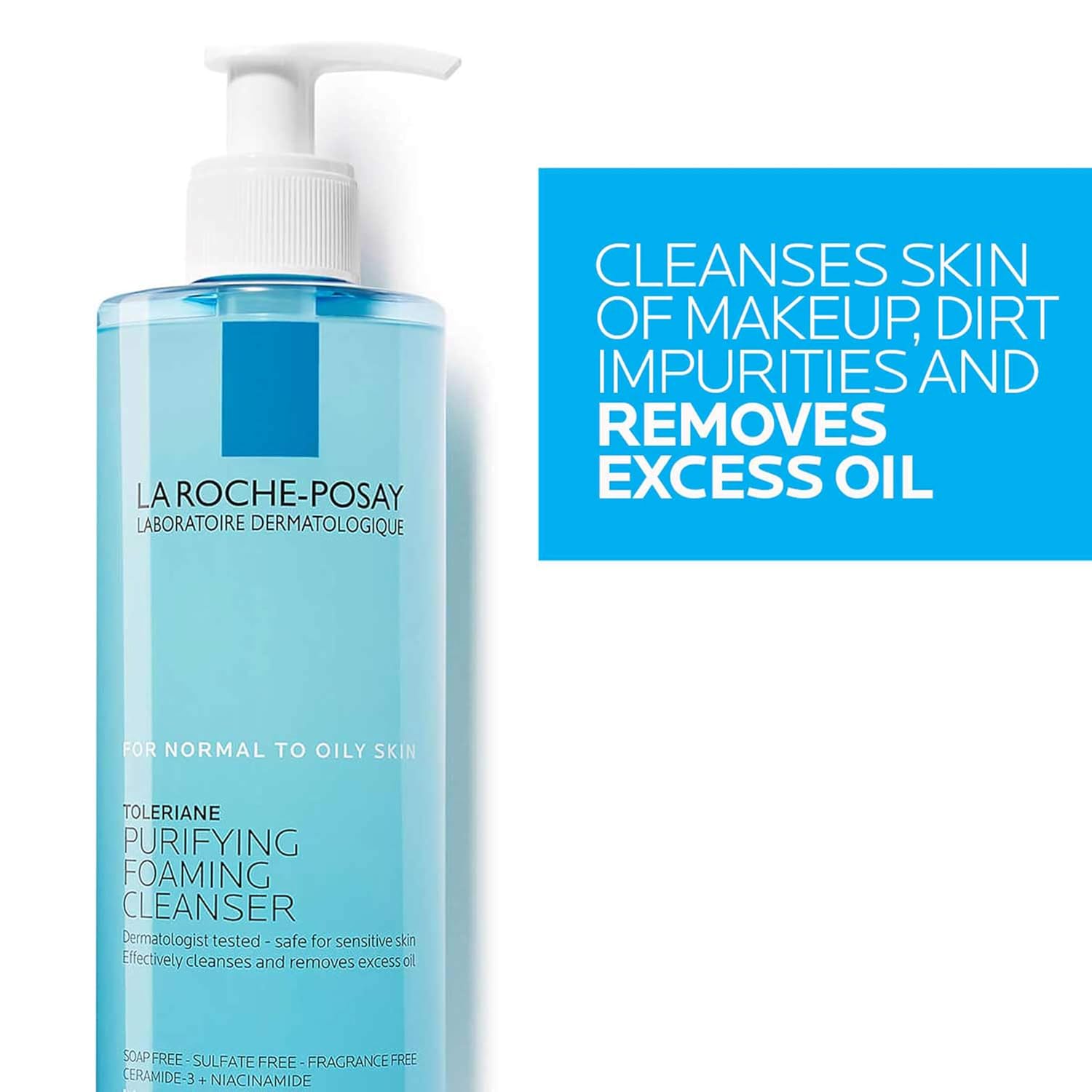 Toleriane Purifying Foaming Facial Cleanser – Oil-Free Face Wash with Niacinamide & Ceramides – Gentle Pore Cleanser for Sensitive Skin – Soap-Free, Non-Drying Formula for Women & Men