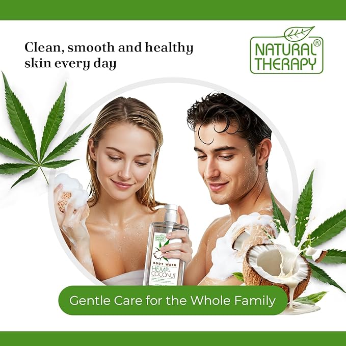 Natural Therapy Body Wash for Women and Men with Hemp & Coconut Oils - Shower Gel Cleanses and Moisturizing Skin - With Pure Dead Sea Minerals Nourish for Body - Pack of 2 (67.6 fl.oz)