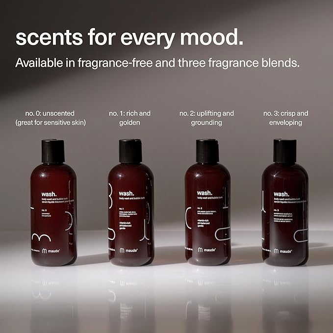 MAUDE Wash No. 0 - pH Balanced Moisturizing Body Wash & Bubble Bath - With Vitamin C & E for Whole-Body Skin & Feminine Care - Skin-Softening Shower Gel - Unscented (12 fl oz)