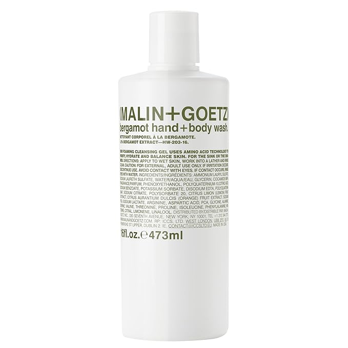 Malin + Goetz Essential Bergamot Purifying, Hydrating Hand + Body Wash, Natural Ingredients for All Skin Types, Soap for Sensitive, Dry Skin, No Stripping, Irritation, 16 Fl Oz