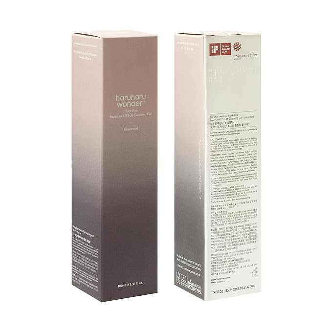 haruharu wonder Black Rice Moisture 5.5 Soft Cleansing Gel, 3.4 fl.oz, Gentle Face Wash for Dry to Normal Skin, Low 5.5pH, Soap Free, Hydrating, Fragrance Free, Daily Use, Korean Skincare