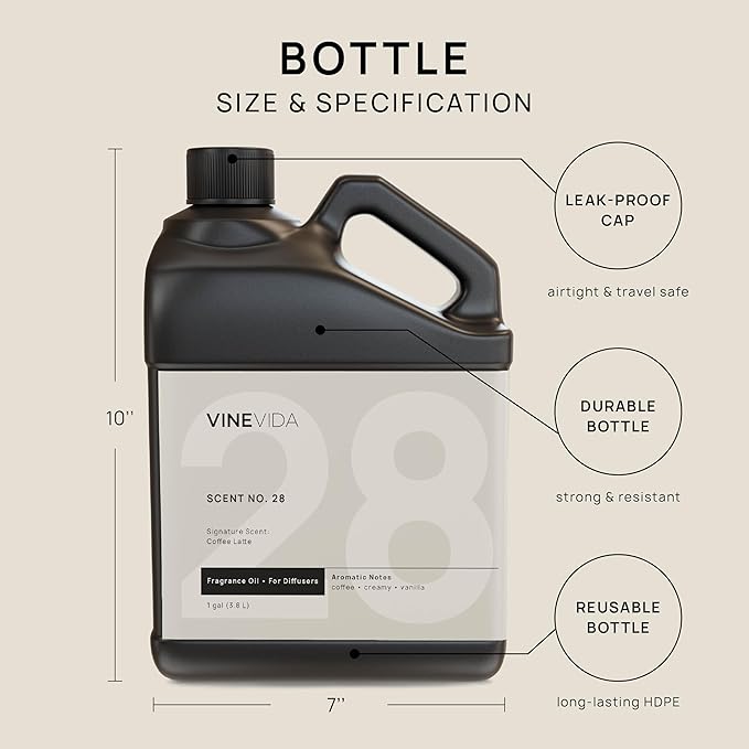 VINEVIDA [128 Fl Oz] Coffee Latte Fragrance Oil for Cold Air Diffusers, Essential Oils for Diffuser Oil Refill & Air Freshener Room Spray