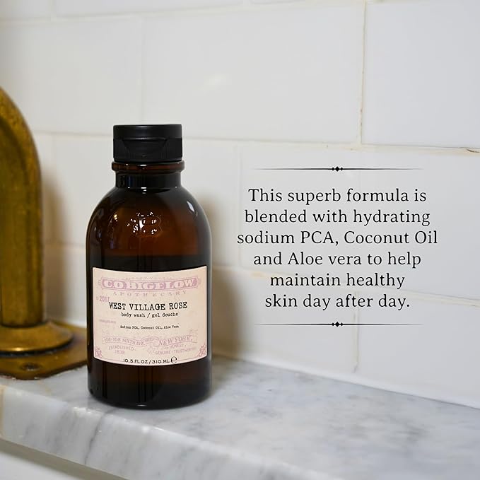 C.O. Bigelow West Village Rose Body Wash, Iconic Collection Moisturizing Body Wash with Coconut Oil & Aloe Vera, 10.5 Fl Oz