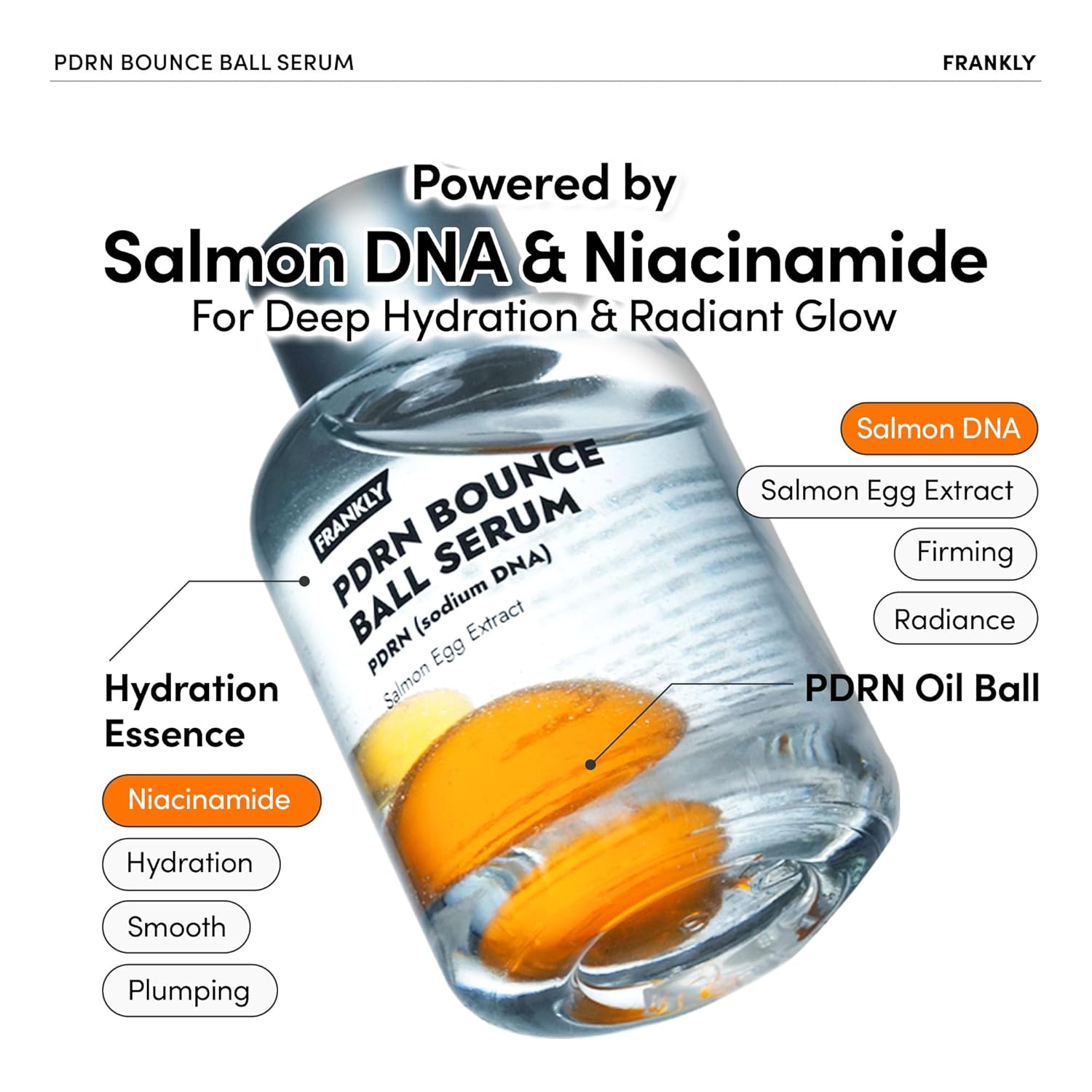 PDRN Bounce Ball Serum – Korean Salmon DNA Face Serum for Glass Skin, Plumping & Firming – Lightweight, Non-Sticky Glow Serum for Bouncy, Hydrated Skin – 1.01 Fl Oz
