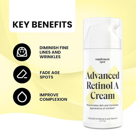 Advanced Retinol A Cream - Moisturizer w/Vitamin E, Coconut & Almond Oil- Retinol Daily Anti-Aging Cream for Face – for Smoother Looking Skin (3.4 oz)