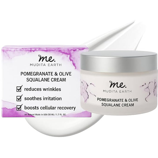 Mudita Earth Squalane Face Cream – 1.7oz | Dermatologist-Tested, Rich Moisturizer for Aging & Dry Skin | Hyaluronic Acid, Pomegranate & Olive, Vegan Caviar for Wrinkles, Dark Spots & Hyperpigmentation