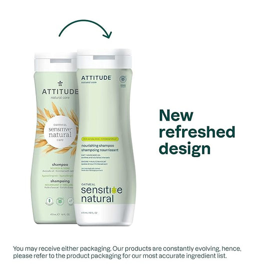 ATTITUDE Hair Shampoo for Sensitive Dry Scalp, EWG Verified, Soothing Oat, Dry and Damaged Hair, Naturally Derived Ingredients, Vegan and Plant-Based, Nourishing, Avocado Oil, 16 Fl Oz