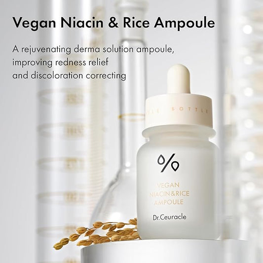 Dr.Ceuracle Vegan Niacin & Rice Ampoule - Dark Spot Discoloration Correcting Facial Treatment Serum with Soft and Silky Finish (30 ml / 1.01 fl. oz.)