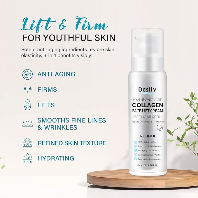 Tighten and Lift Neck Cream: Instant Face Lift Cream - 6-in-1 Anti-Aging Face Moisturizer for Anti-Wrinkle, Firm - Collagen, Retinol, Peptides & Hyaluronic Acid Neck Firming Cream for Skin Care