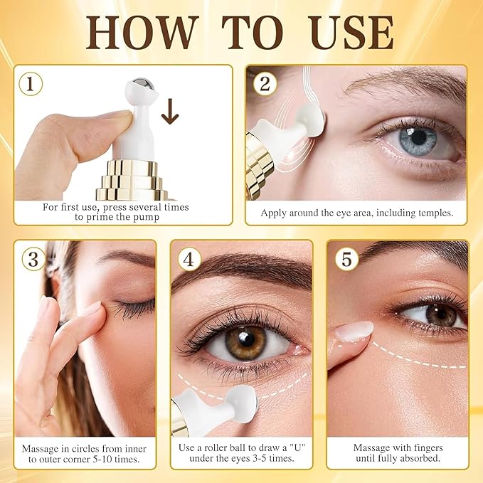 6% Caffeine Eye Cream for Dark Circles & Puffiness, 1% Retinol Eye Serum for Under Eyes Bags, Anti-Aging Eyes Cream for Men and Women