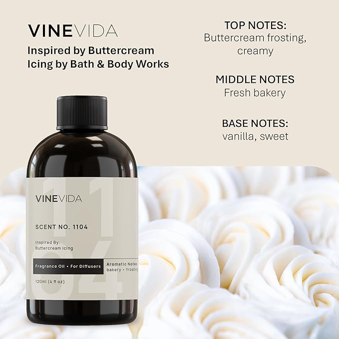 VINEVIDA [16 Fl Oz] Scent NO. 1104 Fragrance Oil For Cold Air Diffusers, Aromatic Notes of Buttercream frosting, creamy & Fresh bakery Essential Oils for Diffuser Oil Refill & Air Freshener Room Spray