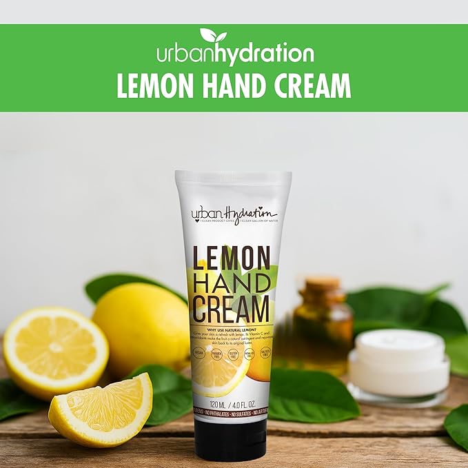 Urban Hydration Lemon Hand Cream, 4oz – Moisturizing Hand Cream with Coconut Oil and Lemon Extract, for Dry and Rough Skin, Sulfate, Paraben, Dye, and Silicone-Free