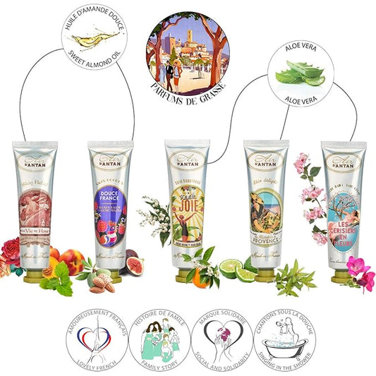 Un Air d'Antan French Nails & Hand Cream Gift Set 5 Pc Lotion Gift Set for Women - Lotion Sets For Women Gift: Hand Cream Set With Shea Butter - Almond, Verbena, Floral, Rose, Almond, Cherry Blossom