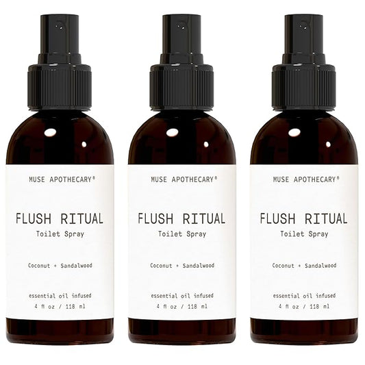 Muse Apothecary Flush Ritual - Aromatic & Refreshing Toilet Spray, Use Before You Go, 4 oz, Infused with Natural Essential Oils - Coconut + Sandalwood, 3 Pack