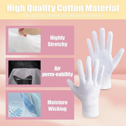 HandLove Premium 100% Cotton Gloves | Moisturizing Gloves for Dry Hands & Eczema | Overnight Sleeping Gloves, Eczema Gloves | Extended Wrist White Gloves with Pure White, 12 Pairs