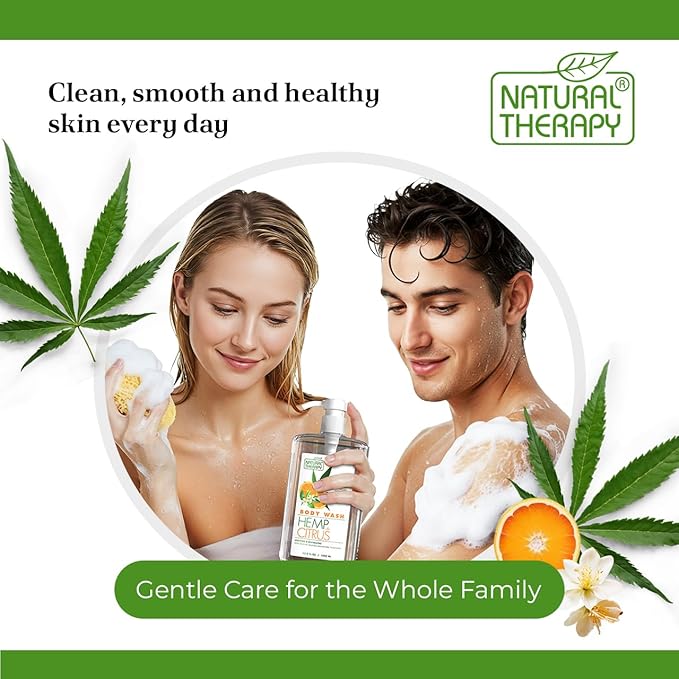 Natural Therapy Body Wash for Women and Men with Hemp & Citrus - Shower Gel Cleanses and Moisturizing Skin - With Dead Sea Minerals Nourish for Body, Pack of 2 (67.6 fl.oz)