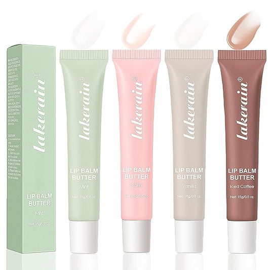 4 PCS Lip Glossy Butter Balm Set, Tinted Lip Balm Instant Moisture and Hydration Lip Gloss, Long Lasting Hydrating Glow Reviver Lip Care Oil, Christmas Makeup Gift for Women